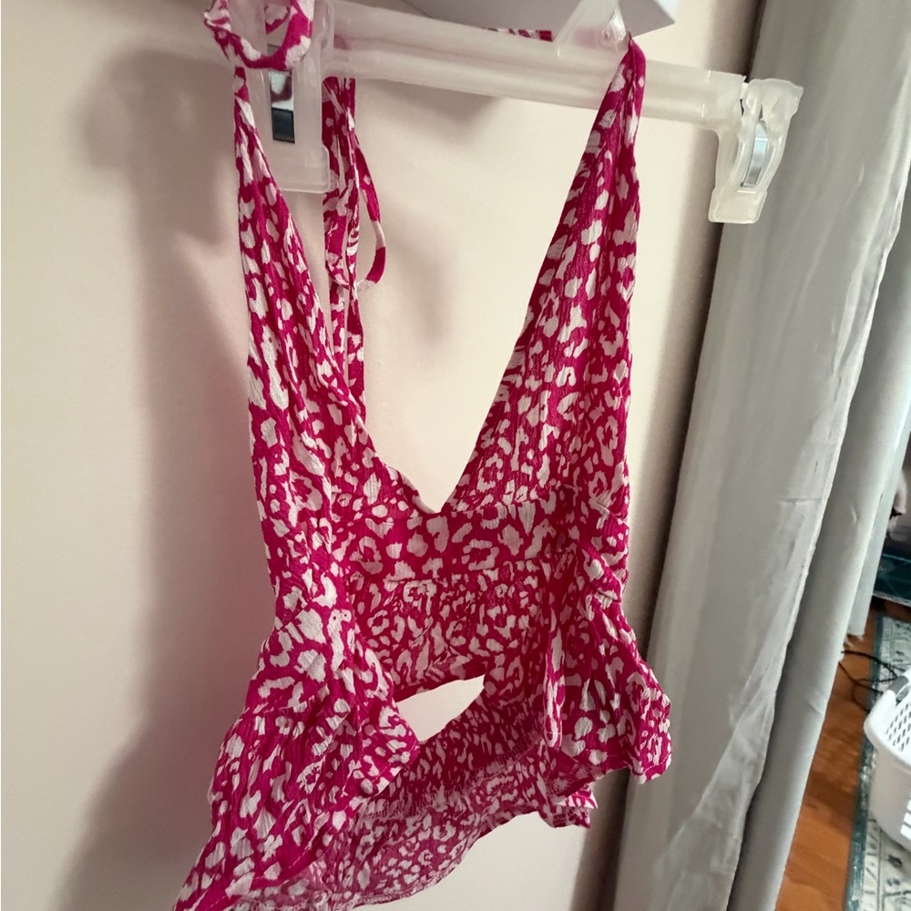 Pink White Leopard Print Halter Top